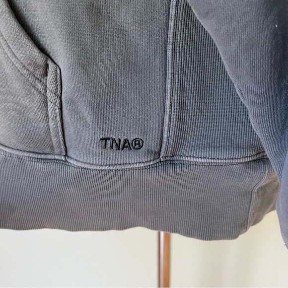 Aritzia TNA Small Boyfriend Fit Hoodie Blue Sweatfleece Cozy Fleece Bleach Effec - Picture 4 of 5